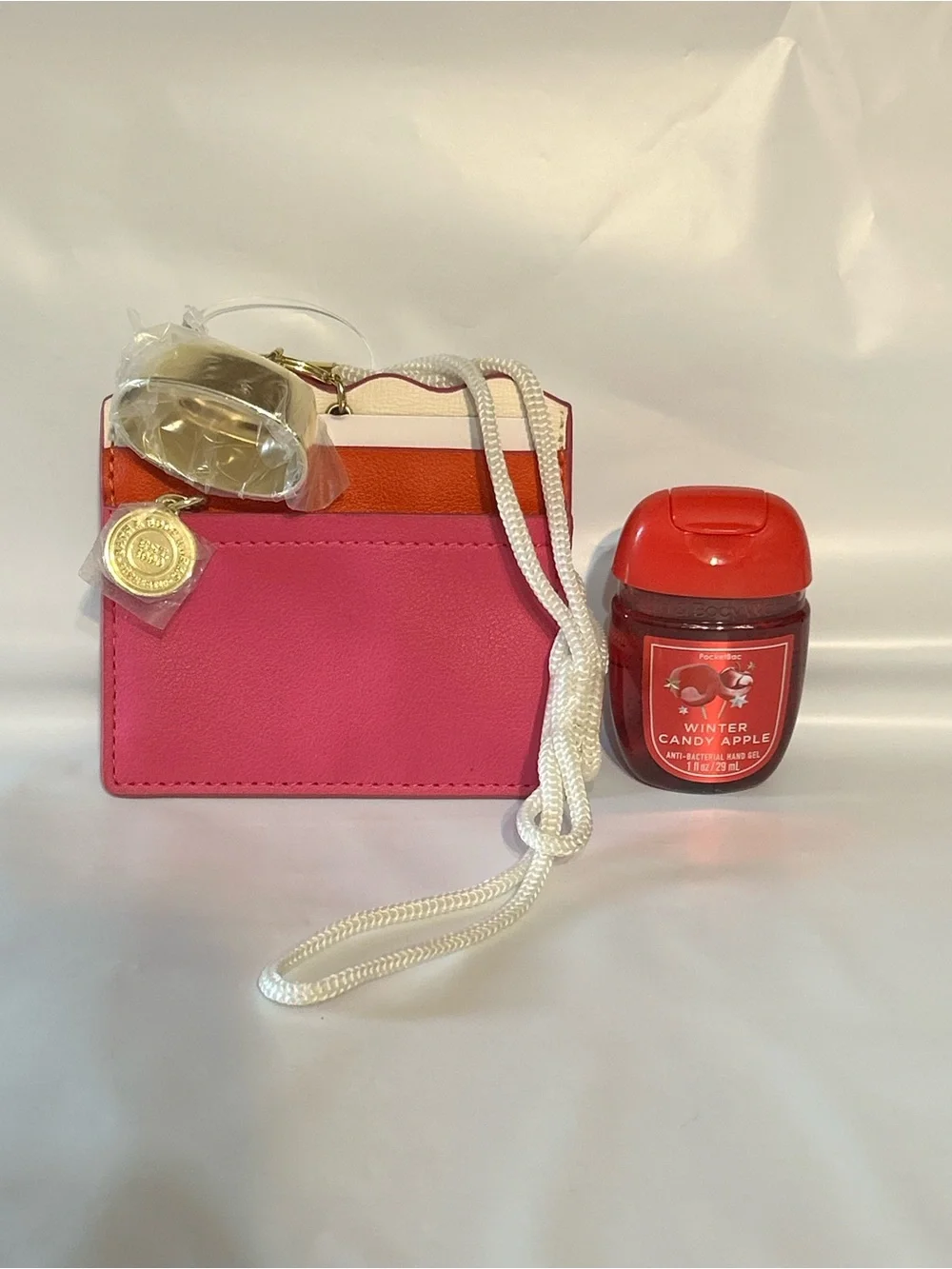 Bath & Body Works Cardholder with Gold Charm and White Lanyard Winter Candy Appl